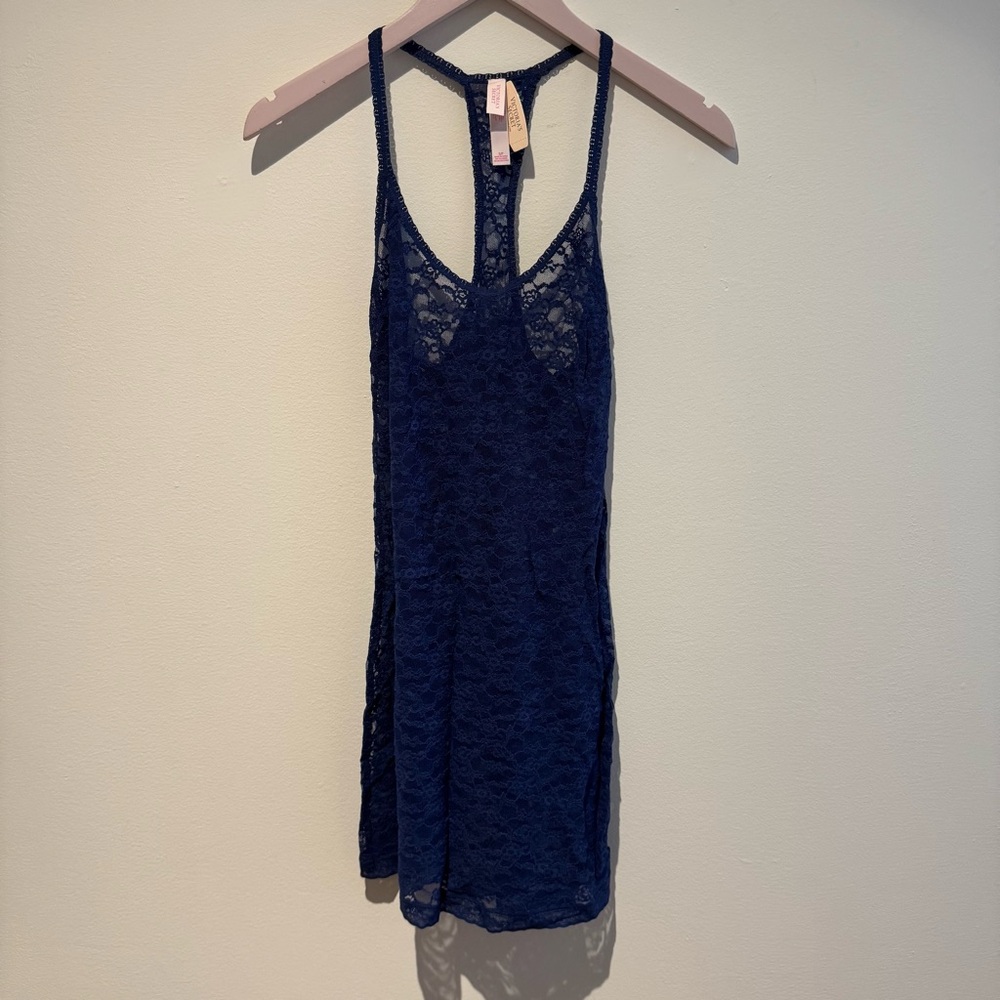 VICTORIA’S SECRET | NWT Navy Blue Lace Racerback Slip Dress Chemise Nightgown S